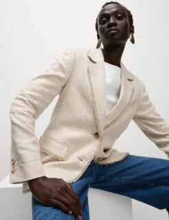 Linen Rich Melange Frayed Edge Blazer 17 Linen Rich Melange Frayed Edge Blazer -M&S Linen Rich Melange Frayed Edge Blazer 4