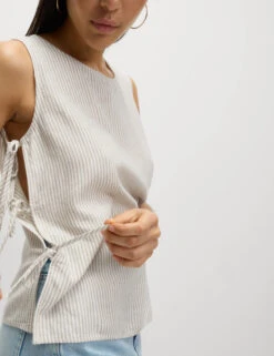 Linen Rich Printed Tie Side Vest -M&S Linen Rich Printed Tie Side Vest 2