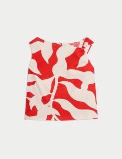 Linen Rich Printed Twist One Shoulder Top -M&S Linen Rich Printed Twist One Shoulder Top 1