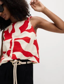 Linen Rich Printed Twist One Shoulder Top -M&S Linen Rich Printed Twist One Shoulder Top 4