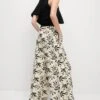 Linen Rich Printed Wide Leg Trousers