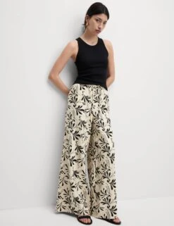 Linen Rich Printed Wide Leg Trousers -M&S Linen Rich Printed Wide Leg Trousers 4