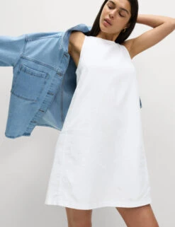 Linen Rich Round Neck Mini Shift Dress