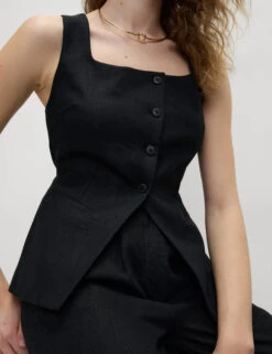 Linen Rich Tailored Twill Square Neck Waistcoat -M&S Linen Rich Tailored Twill Square Neck Waistcoat 3