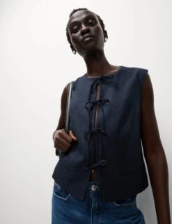 Linen Rich Tie Front Waistcoat