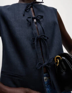 Linen Rich Tie Front Waistcoat -M&S Linen Rich Tie Front Waistcoat 4