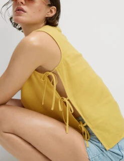 Linen Rich Tie Side Tank Top -M&S Linen Rich Tie Side Tank Top 3