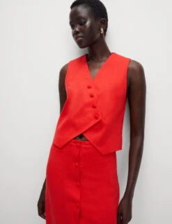 Linen Rich Twill Textured Asymmetric Waistcoat -M&S Linen Rich Twill Textured Asymmetric Waistcoat 2