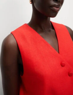 Linen Rich Twill Textured Asymmetric Waistcoat