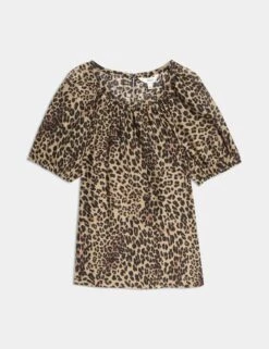 Lyocell Rich Printed Crew Neck Blouse -M&S Lyocell Rich Printed Crew Neck Blouse 1