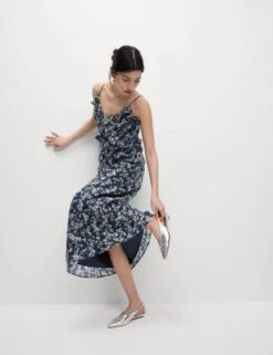 Lyocell Rich Printed Ruffle Midi Cami Dress