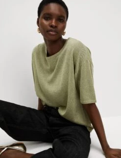 Metallic Crew Neck Knitted Top