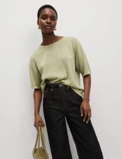 Metallic Crew Neck Knitted Top -M&S Metallic Crew Neck Knitted Top 4