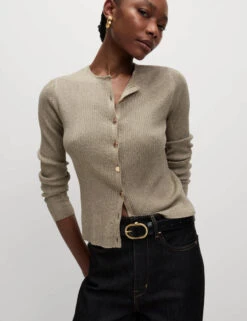 Metallic Crew Neck Slim Fit Cardigan -M&S Metallic Crew Neck Slim Fit Cardigan 3