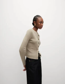 Metallic Crew Neck Slim Fit Cardigan -M&S Metallic Crew Neck Slim Fit Cardigan 5