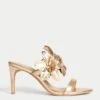 Metallic Flower Corsage Stiletto Mules