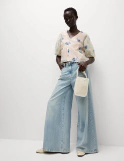 Organza Floral V-Neck Puff Sleeve Blouse -M&S Organza Floral V Neck Puff Sleeve Blouse 3