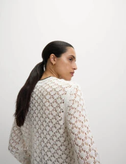 Pointelle Crew Neck Tipped Detail Button Front Cardigan -M&S Pointelle Crew Neck Tipped Detail Button Front Cardigan 3