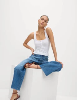 Pointelle Square Neck Vest