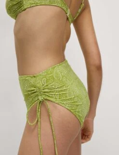 Printed Drawstring High Waisted Bikini Bottoms