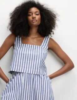 Printed Square Neck Beach Top With Linen 15 Printed Square Neck Beach Top With Linen -M&S Printed Square Neck Beach Top with Linen 2