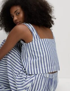 Printed Square Neck Beach Top With Linen 17 Printed Square Neck Beach Top With Linen -M&S Printed Square Neck Beach Top with Linen 4