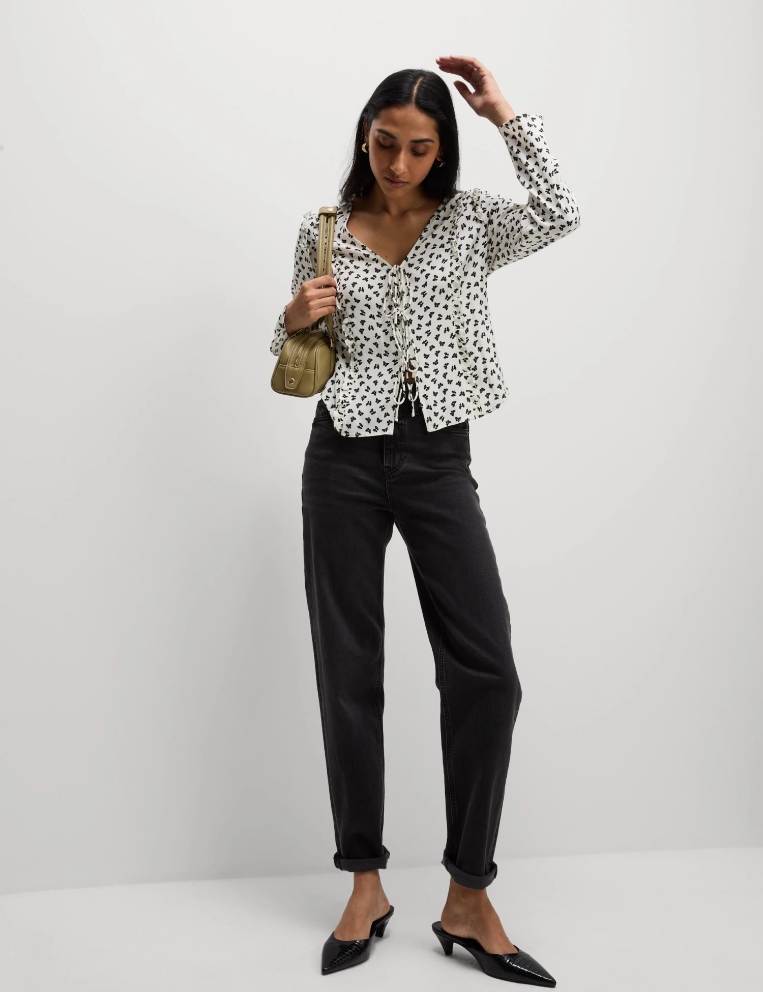 Printed Tie Front Ruffle Blouse 5 Printed Tie Front Ruffle Blouse - Image 3