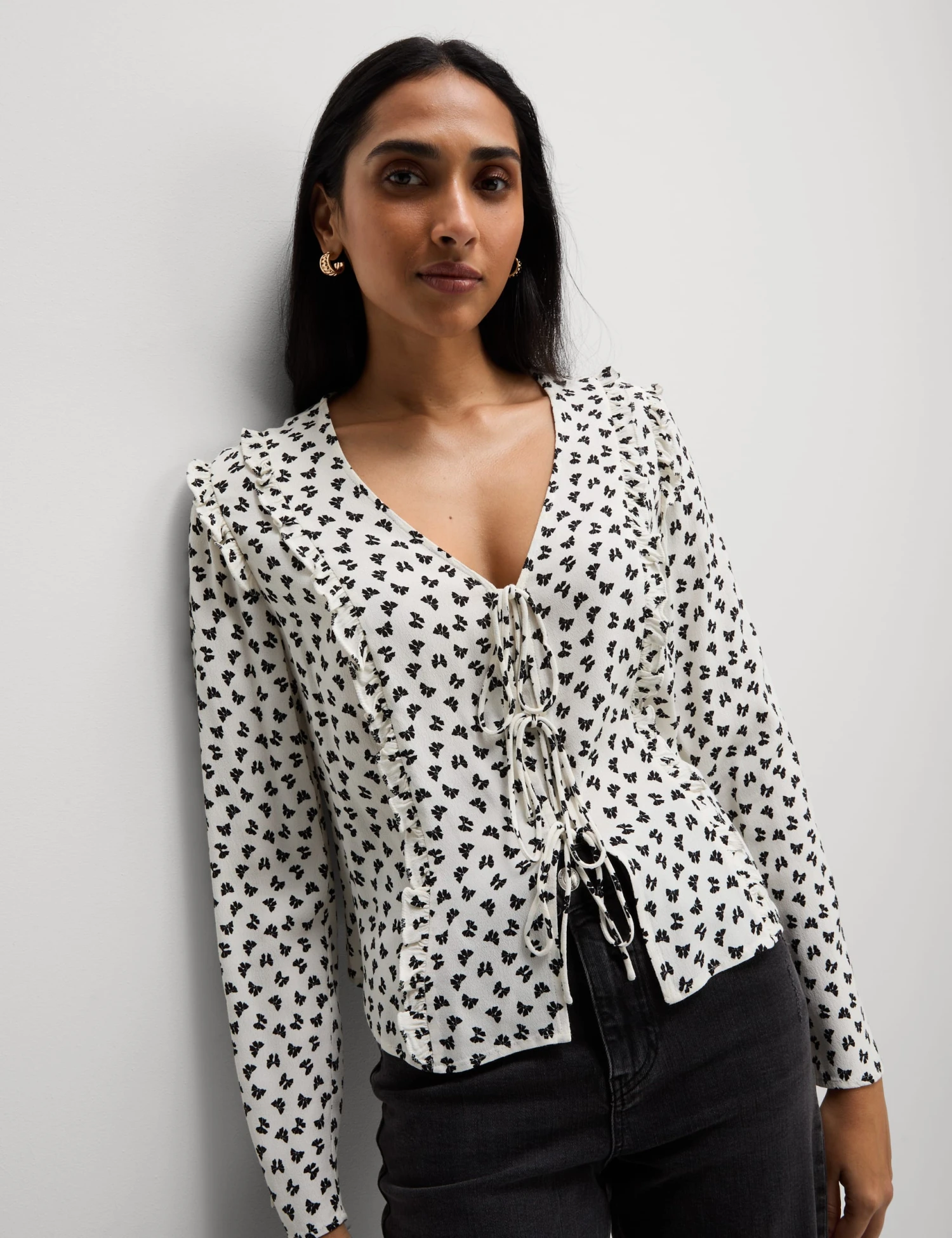 Printed Tie Front Ruffle Blouse 6 Printed Tie Front Ruffle Blouse - Image 4