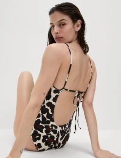 Printed Trim Detail V-Neck Plunge Swimsuit -M&S Printed Trim Detail V Neck Plunge Swimsuit 3
