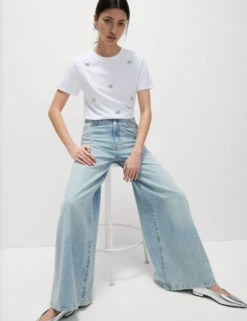 Pure Cotton Bow Detail Embellished Top -M&S Pure Cotton Bow Detail Embellished Top 2