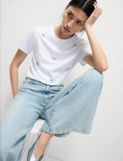 Pure Cotton Bow Detail Embellished Top -M&S Pure Cotton Bow Detail Embellished Top 4