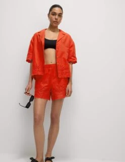 Pure Cotton Broderie Collared Button Through Beach Shirt -M&S Pure Cotton Broderie Collared Button Through Beach Shirt 2