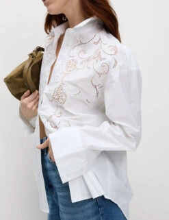 Pure Cotton Broderie Collared Shirt -M&S Pure Cotton Broderie Collared Shirt 3