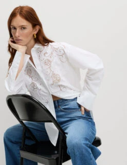 Pure Cotton Broderie Collared Shirt -M&S Pure Cotton Broderie Collared Shirt 5