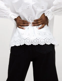 Pure Cotton Broderie Frill Detail Blouse -M&S Pure Cotton Broderie Frill Detail Blouse 4