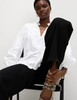 Pure Cotton Broderie Frill Detail Blouse -M&S Pure Cotton Broderie Frill Detail Blouse 5