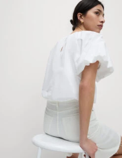 Pure Cotton Bubble Hem Puff Sleeve Top -M&S Pure Cotton Bubble Hem Puff Sleeve Top 3