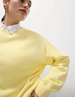 Pure Cotton Crew Neck Relaxed Sweatshirt -M&S Pure Cotton Crew Neck Relaxed Sweatshirt 3