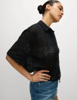 Pure Cotton Crochet Short Sleeve Beach Shirt -M&S Pure Cotton Crochet Short Sleeve Beach Shirt 2