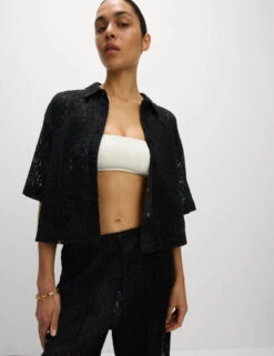 Pure Cotton Crochet Short Sleeve Beach Shirt