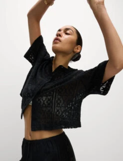 Pure Cotton Crochet Short Sleeve Beach Shirt -M&S Pure Cotton Crochet Short Sleeve Beach Shirt 3