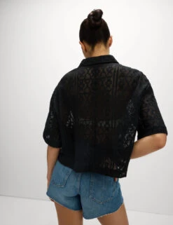 Pure Cotton Crochet Short Sleeve Beach Shirt -M&S Pure Cotton Crochet Short Sleeve Beach Shirt 4