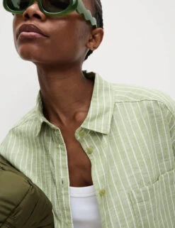 Pure Cotton Cropped Striped Shirt -M&S Pure Cotton Cropped Striped Shirt 5