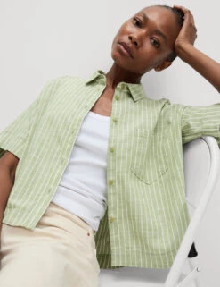 Pure Cotton Cropped Striped Shirt -M&S Pure Cotton Cropped Striped Shirt 6