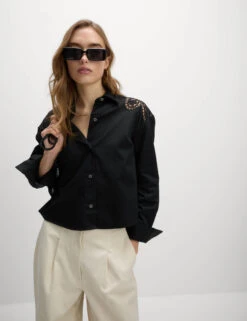 Pure Cotton Cutwork Detail Cropped Shirt -M&S Pure Cotton Cutwork Detail Cropped Shirt 2