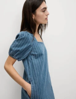 Pure Cotton Denim Striped Mini Shift Dress