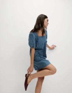 Pure Cotton Denim Striped Mini Shift Dress -M&S Pure Cotton Denim Striped Mini Shift Dress 3