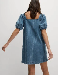 Pure Cotton Denim Striped Mini Shift Dress -M&S Pure Cotton Denim Striped Mini Shift Dress 4