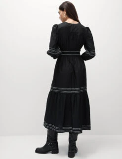 Pure Cotton Embroidered Midi Waisted Dress -M&S Pure Cotton Embroidered Midi Waisted Dress 3