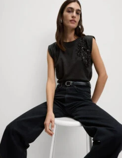 Pure Cotton Jersey Embellished Top -M&S Pure Cotton Jersey Embellished Top 2